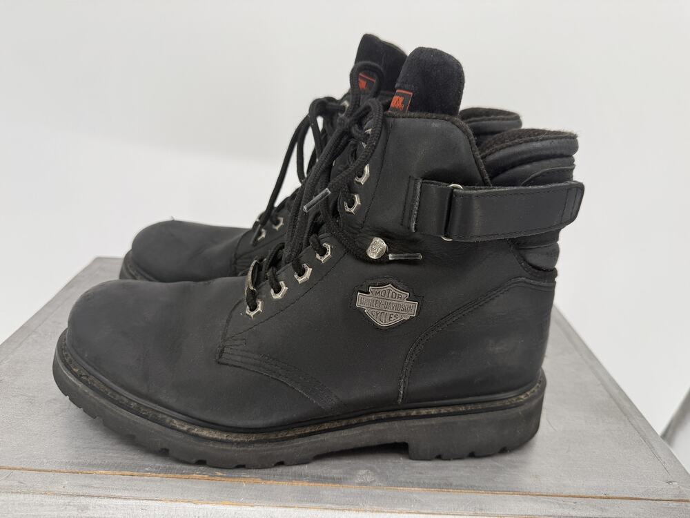 Harley-Davidson 91017 Men's Black Leather Lace-Up Ankle Motorcycle Boots 10.5